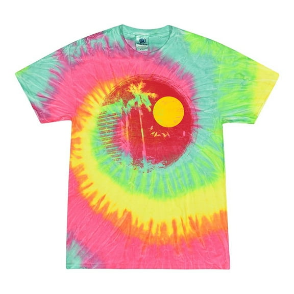 Wild Bobby, Silhouette Red Moon, Streetwear, Tie-Dye Tees, Minty Rainbow, Large