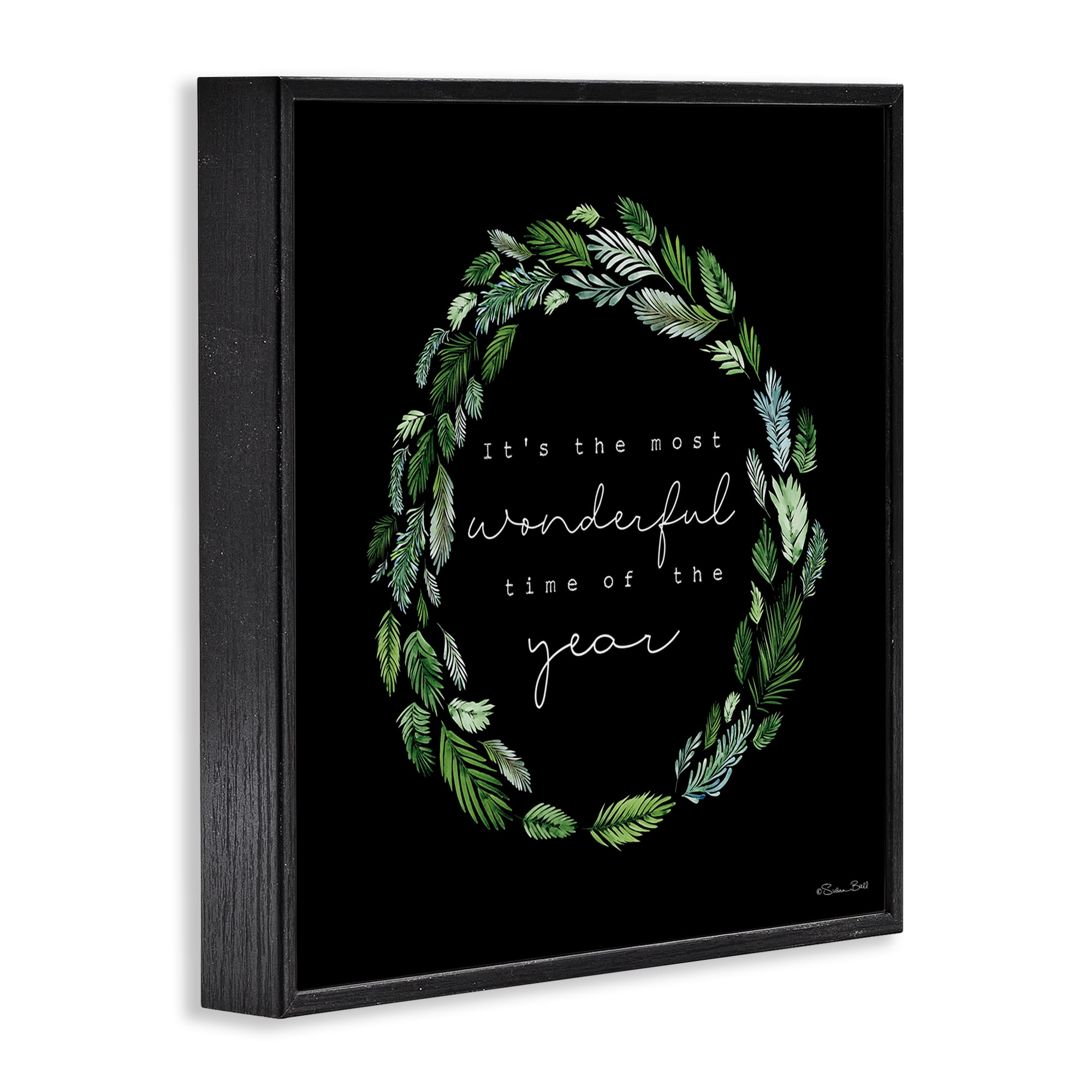 Stupell Industries Minimal Holiday Wreath Holiday Painting Black Framed Art Prints Wall Art, 12 x 12