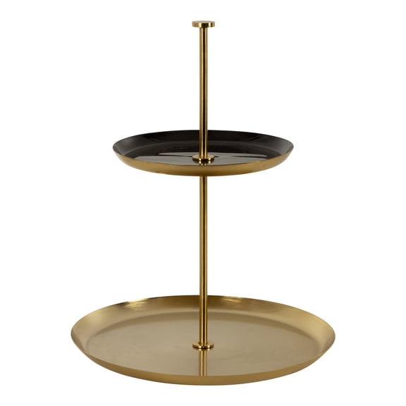 Kate and Laurel Laranya Modern Two Tier Tray, 12 x 12 x 15, Black and Gold, Decorative Round Multi Tiered Tray for Display and Storage