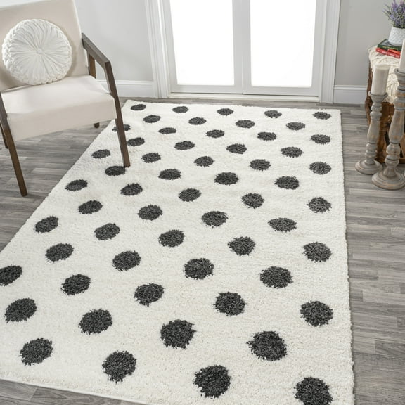 JONATHAN Y MOROCCAN HYPE 5 x 8 Area Rug, Pere Charcoal Dot Shag - White/Gray, MOH411A-5