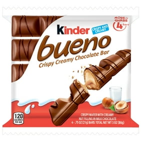 Kinder Bueno Milk Chocolate & Hazelnut Cream Candy Bar, 4 Individually Wrapped .75 oz Bars Per Pack