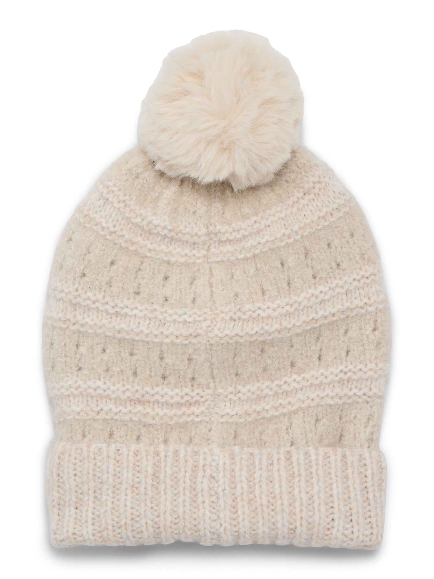 Time and Tru Women's Pointelle Beanie, One Size Fits Most, Oatmeal Heather