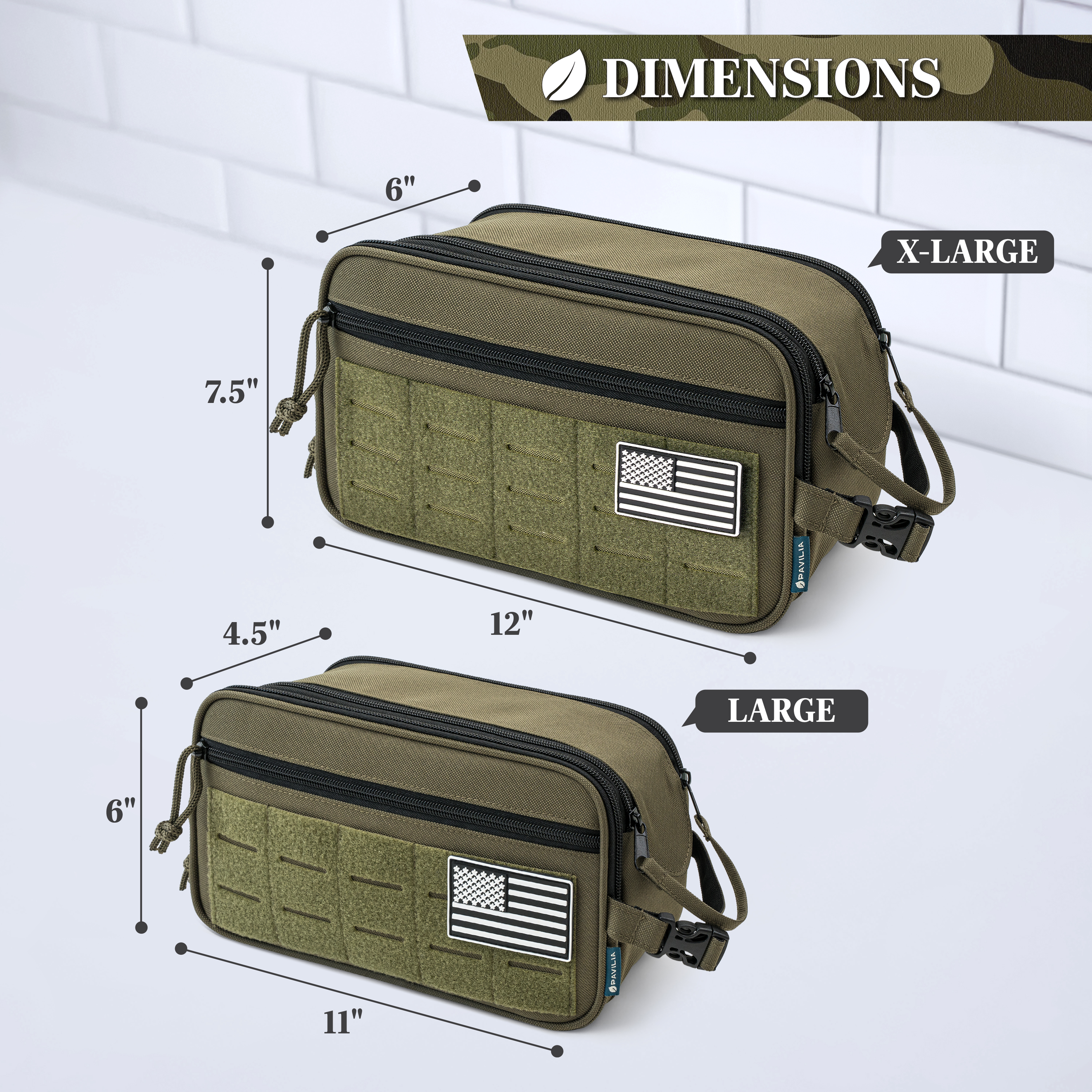 Pavilia Extra Large Tactical Toiletry Bag for Men, Hygiene Travel Bag, Military Dopp Kit, Water Resistant Molle Pouch, Mens Shaving Grooming Essentials, Bathroom Shower Small Organizer Case, Olive