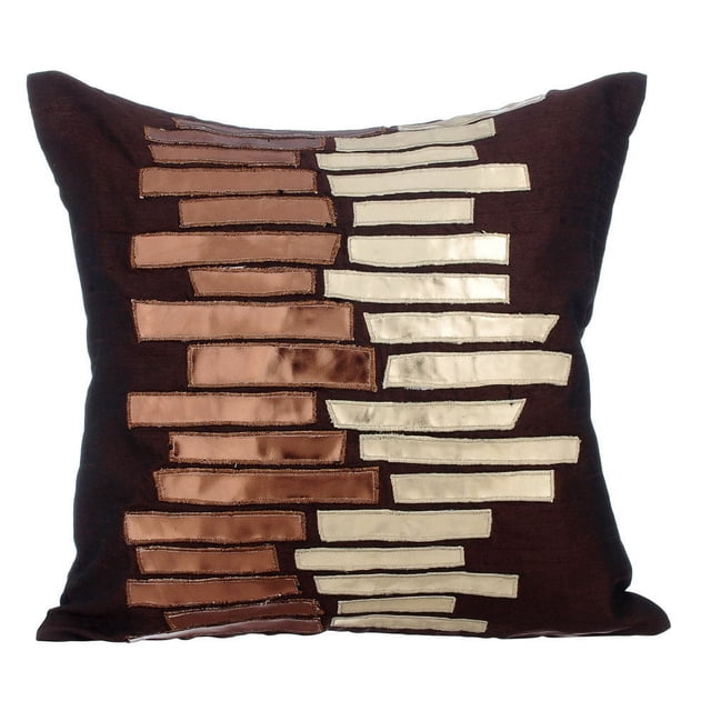 Funda de almohada decorativa de diseño marrón de 40 x 40 cm (16 x 16 pulgadas), funda de almohada de seda, abstracta, de piel sintética metalizada, con apliques, moderna - Escalera metálica