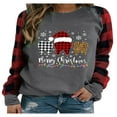 thumbnail image 5 of Women Christmas Sweatshirt Plaid Cartoon Long Sleeve  Neck Pullover, 5 of 5