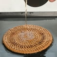 thumbnail image 2 of Natural Rattan Round Placemats - Handwoven Heat-Resistant Trivets for Plates and Kitchen Cup Protection, 2 of 6