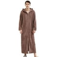thumbnail image 3 of Winter Men Women Coral Plush Robe Long Zipper Front Hooded Bathrobe Full Length Housecoat Ladies Spa Sleepwear with Pockets, 3 of 8