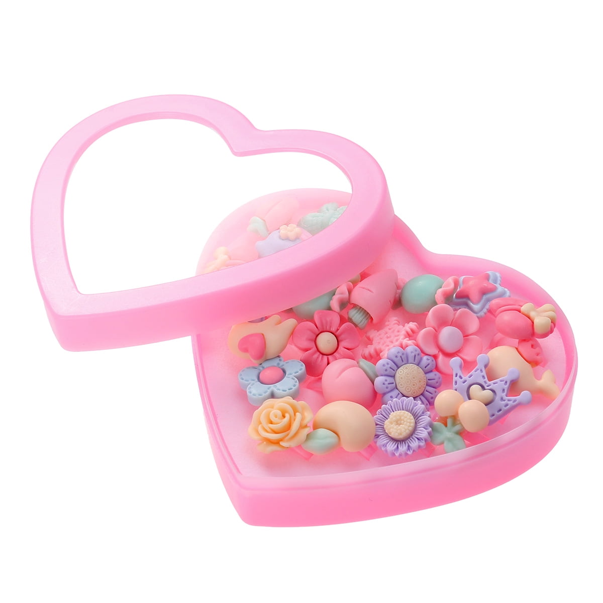 Milisten 24 Pcs Bague Enfant Belle Fleur Colorée Ensemble Cadeau avec Boîte en Forme de Cœur pour Fille Enfant