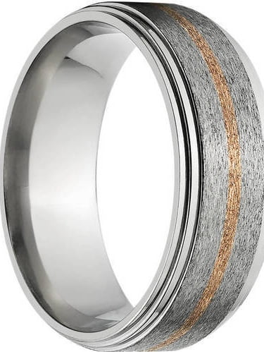 8mm Raised Center Titanium Ring with a 1mm Copper Inlay with a Stone Finish
