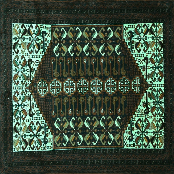 Ahgly Company Machine Washable Indoor Square Persian Turquoise Blue Traditional Area Rugs, 6' Square