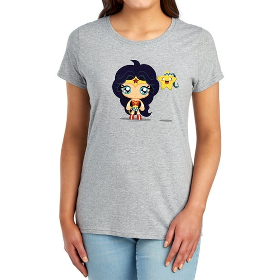 JLA Cute Wonder Woman Women's T Shirt, Athletic Heather, Large