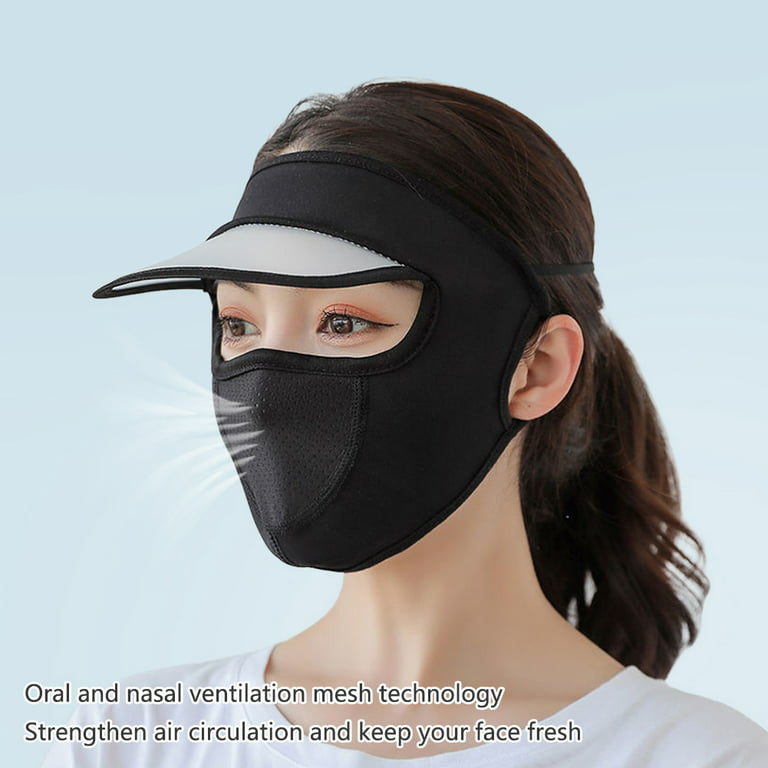 New Uv Protection Face Cover With Black Cap Visor, Ice Silk Sunscreen Mouth  Mask, Full Face Shield For Women, Light Grey