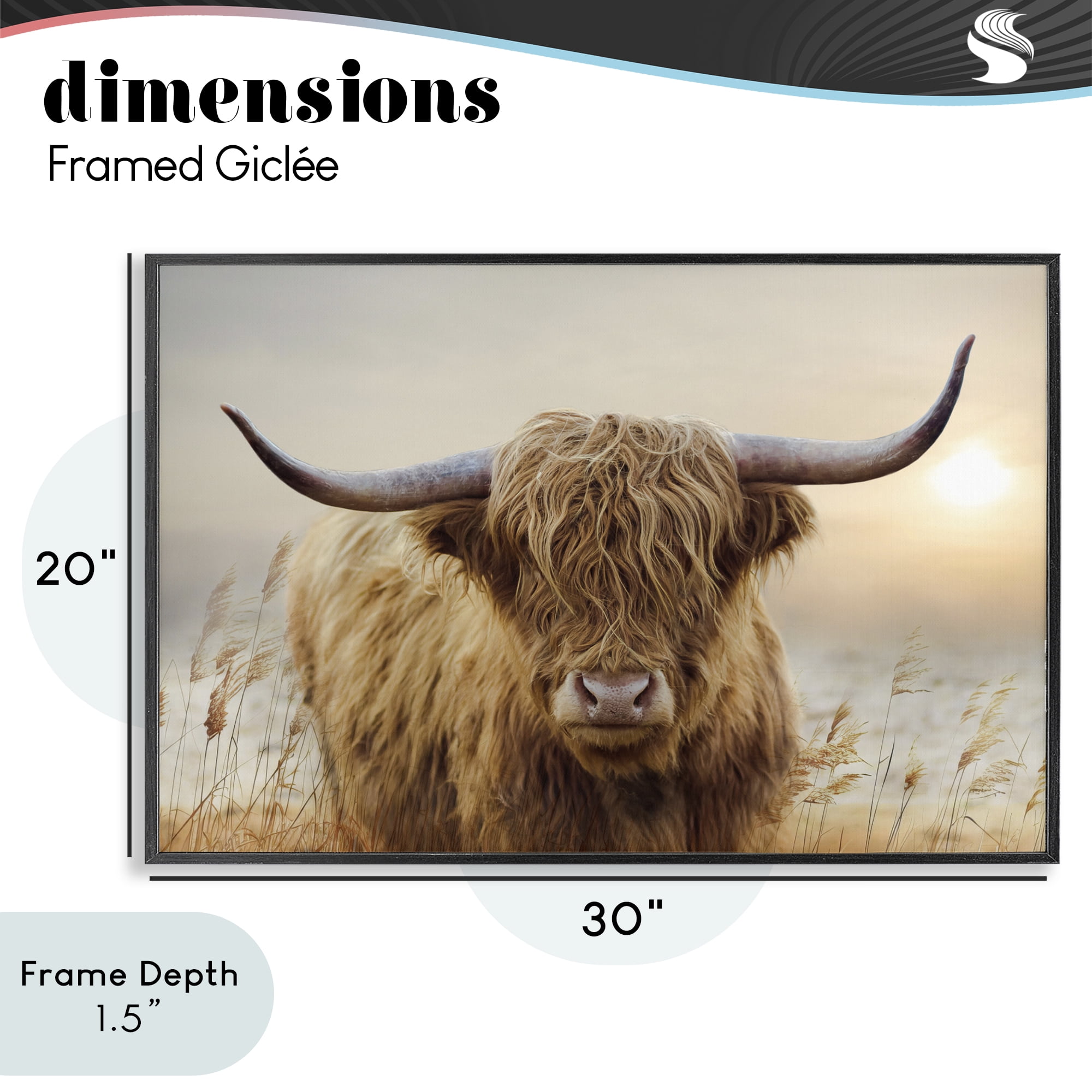 Stupell Industries Highland Cow & Warm Sunset Black Framed Giclee Art, design by CAD Designs