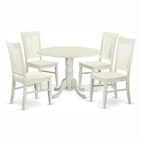 White Round Kitchen Table And Chairs East West Furniture Dublin 5 Piece Drop Leaf Dining Table Set with Weston Wooden Seat Chairs ()