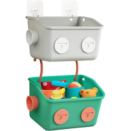 Bath Toy Storage Organizer Basket, 3 Pack Cute Robot Bathtub Shower Toy Organizer, Wall Mounted Hanging Bath Toy Holder with Hooks, for Tub Laundry