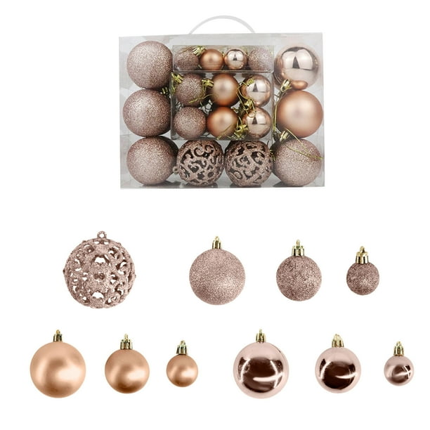 Juego de adornos de bolas de árbol de Navidad 50 piezas | Estilos mixtos Purpurina Brillante Mate Decoración de plástico hueco | Decoración navideña para árboles, fiestas, coronas, repisas | 3/4/6cm