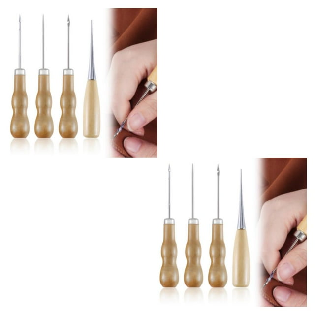 relayinert 4pcs Durable Sewing Repair Tools Awl With Wooden Handle Versatile DIY Hand Tool 2Set