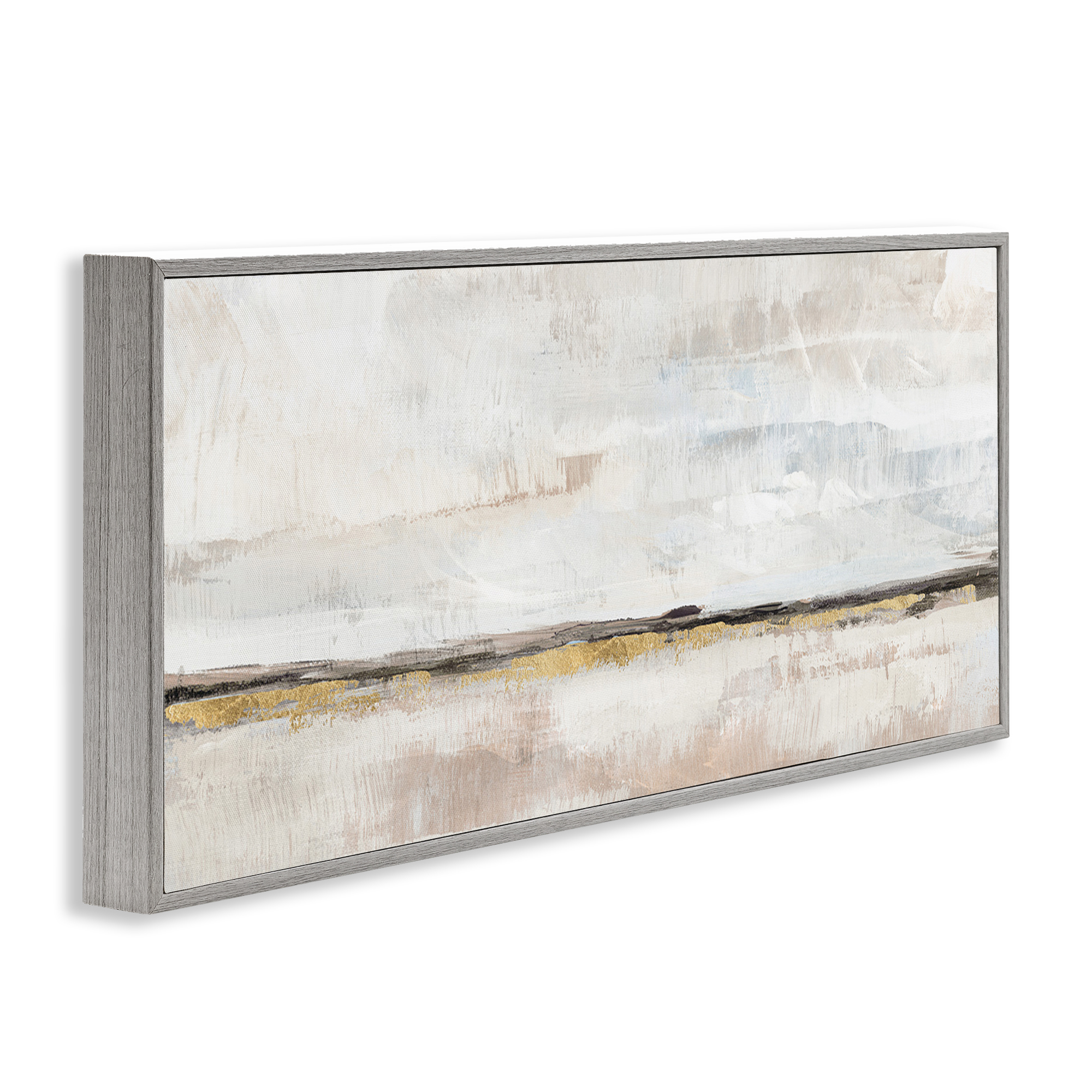 Stupell Industries Neutral Horizon Landscape Abstract Painting Gray Framed Art Print Wall Art, 30 x 13