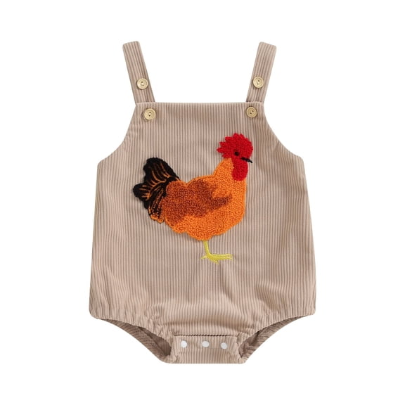 Bslissey Infant Baby Boys Girls Corduroy Overalls Sleeveless Embroidery Rooster Straps Bodysuit 3M 6M 9M 12M Newborn Cute Clothes for Casual Daily