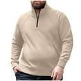 thumbnail image 2 of Elvqul Mens Crew Neck Sweatshirts with Pockets Plain Zip up No Hood Khaki Sweatshirts for Men Long Sleeve, 2 of 9