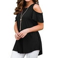 thumbnail image 2 of JustVH Womens Cold Shoulder Soild Color Casual Tunic Blouse Tops, 2 of 4