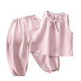 thumbnail image 1 of Zpanxa Girls Short Sets Summer Solid Color Thin Home Clothing with Ruffle Round Neck Tank Top Sets 3-4 Years, 1 of 5