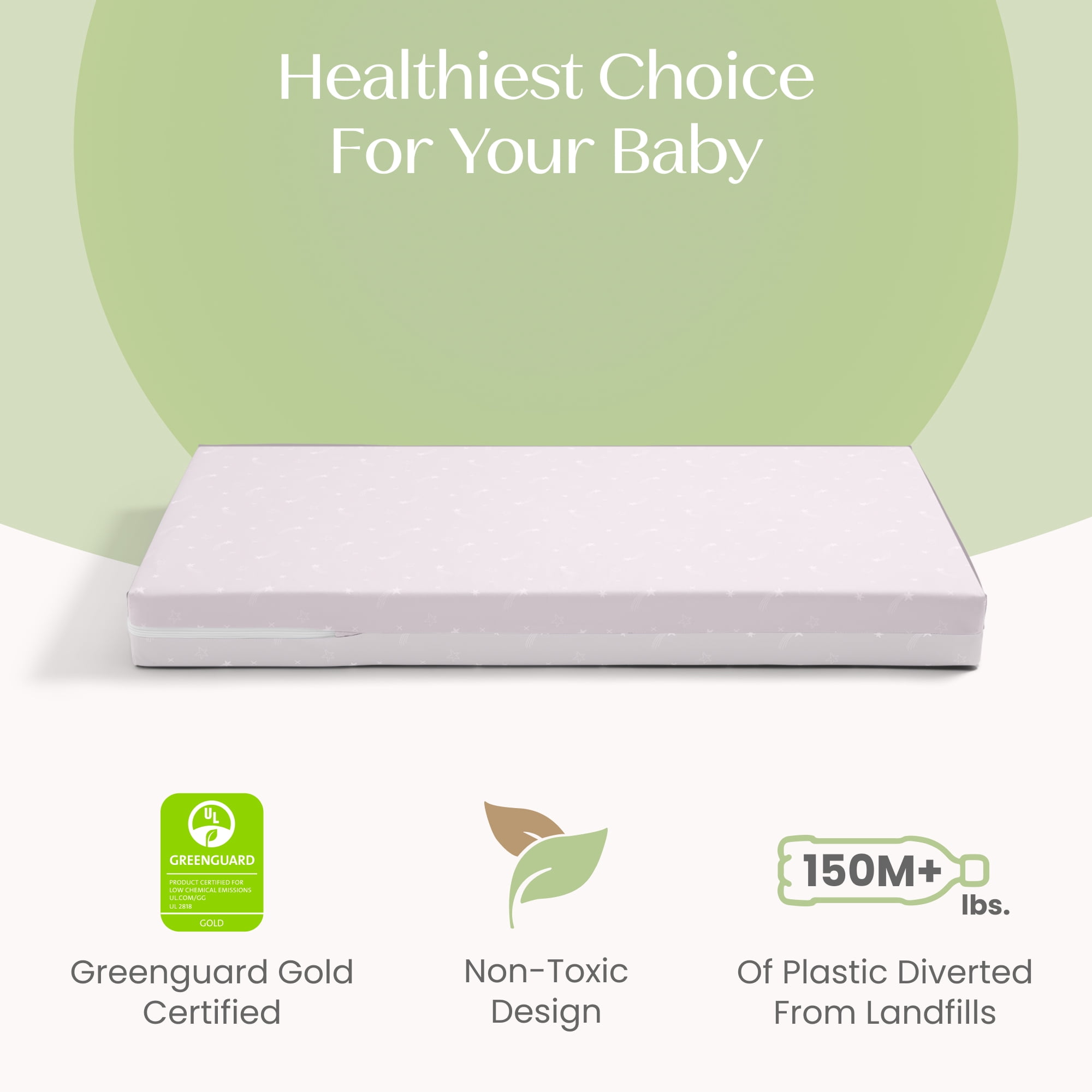 Delta Children Refresh 2-Stage Crib and Toddler Mattress - Breathable Cover and Core - Machine Washable - GREENGUARD Gold – Waterproof - Sustainably Sourced Core, Pink