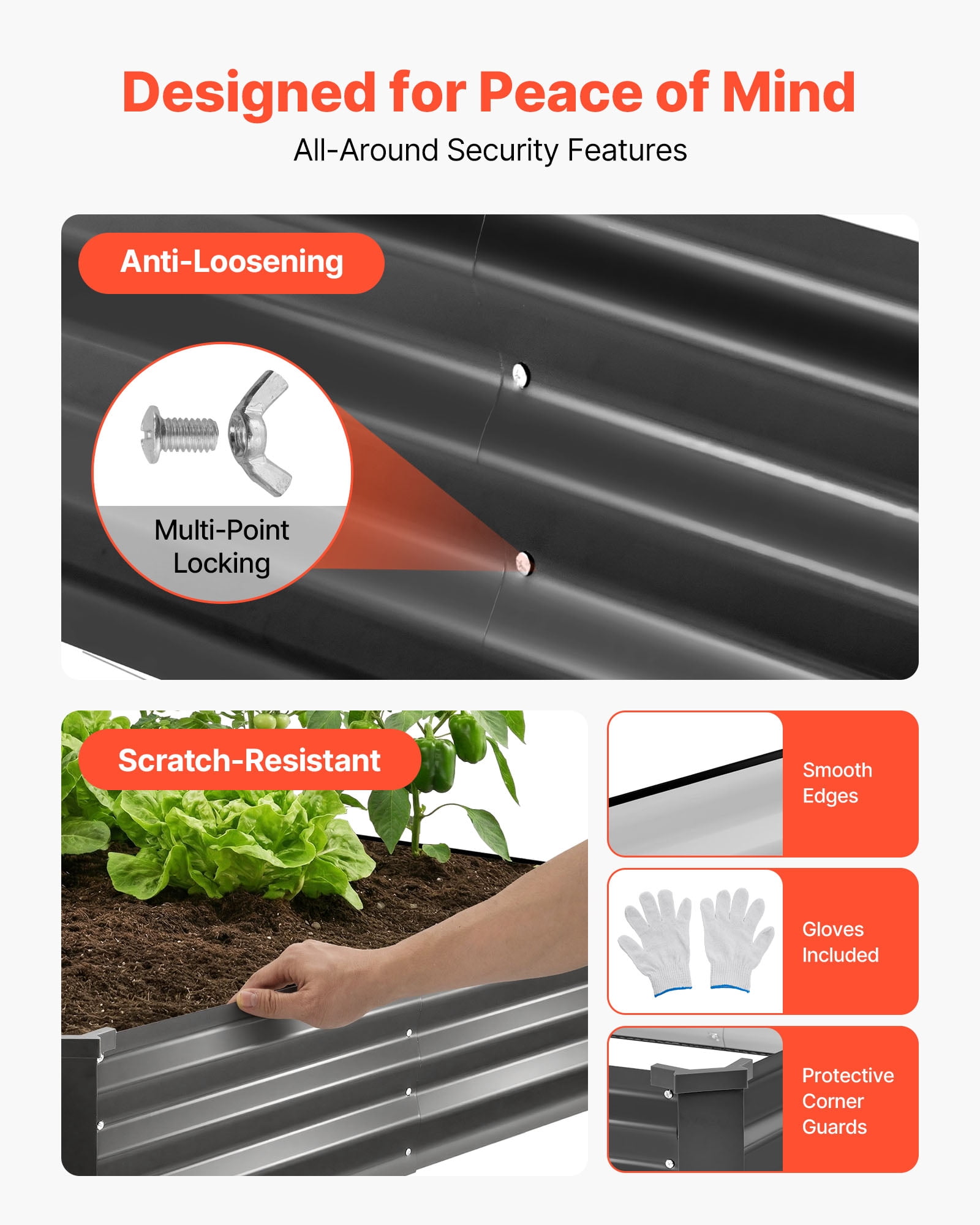 VEVOR 2 Pack Galvanized Raised Garden Beds, 8 x 4 x 1 ft, Rectangular Metal Planter Boxes Kit Outdoor, Bottomless Elevated Planting Box with Gloves, Alu-Zinc, for Growing Flowers Vegetables,Dark Gray