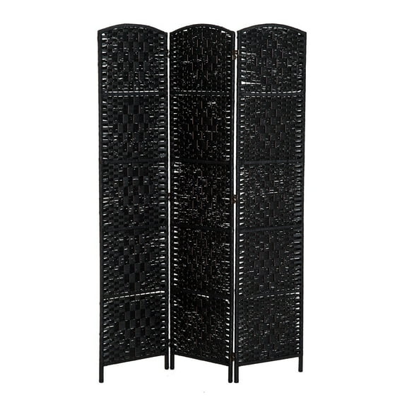 HomCom 6' Tall Wicker Weave 3 Panel Room Divider Privacy Screen - Black Wood
