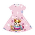 thumbnail image 2 of Uourmeti Easter Short Sleeve Dresses for Girls 2-14Y Cute Corgi Crewneck Midi Dress Lightweight Soft Swing Dresses with Pockets Holiday Clothes, 2 of 6