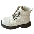 thumbnail image 5 of Girls Combat Boots Fashion Braided Pattern Lace up Platform Lug Sole Low Heel Fall Winter Ankle Booties Waterproof Leather Short Riding Boots 12.5 Little Kid White, 5 of 6