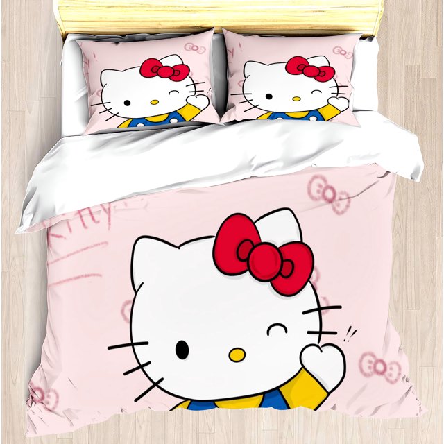 Sanrio Housse de Couette Imprimée Hello Kitty Ensemble de Literie pour Matelas Périphérique Co-Nommé 3 Pcs