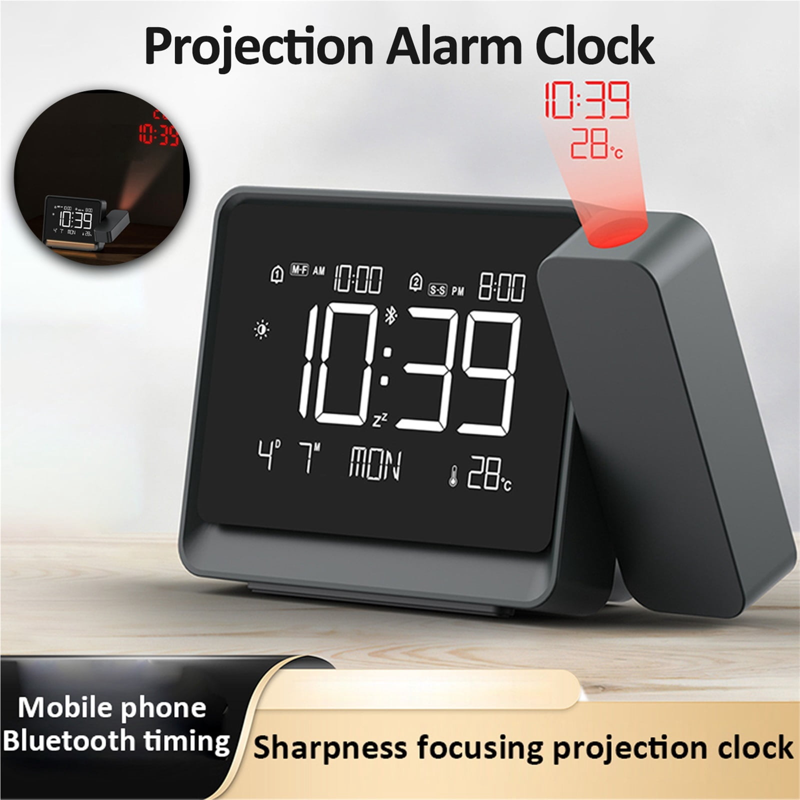 Projection Alarm Clock Wireless Sensor Weather Station with Atmosphere Night Light Temperature Display Thermometer Table Clock