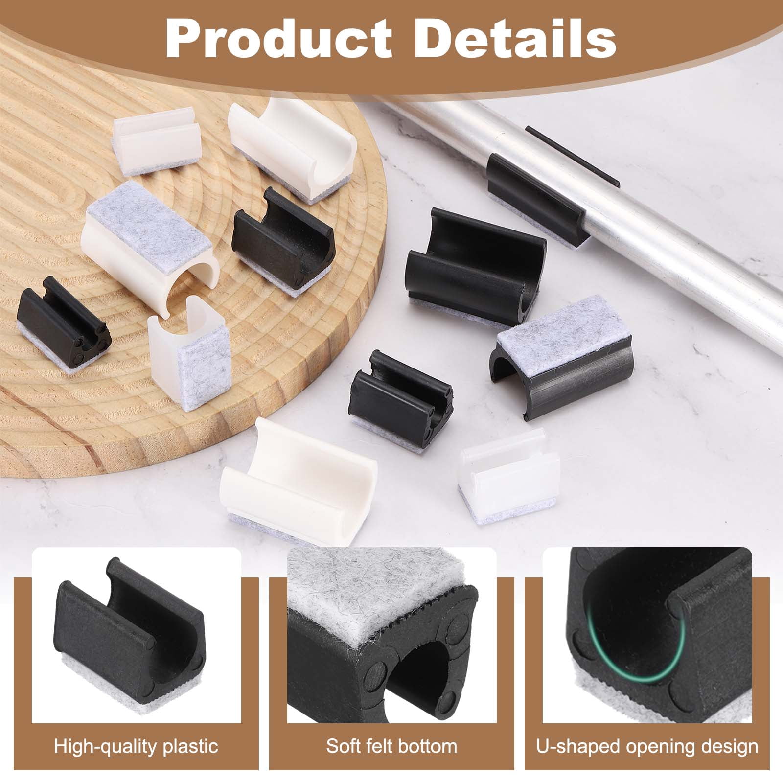 32 Pack Rectangle U Shaped Chair Leg Caps with Felt Pads, Fit 22mm Dia Tubular Legs, Slide Smoothly Furniture Feet Protectors No Scratches No Noise for Hardwood Floors, Black