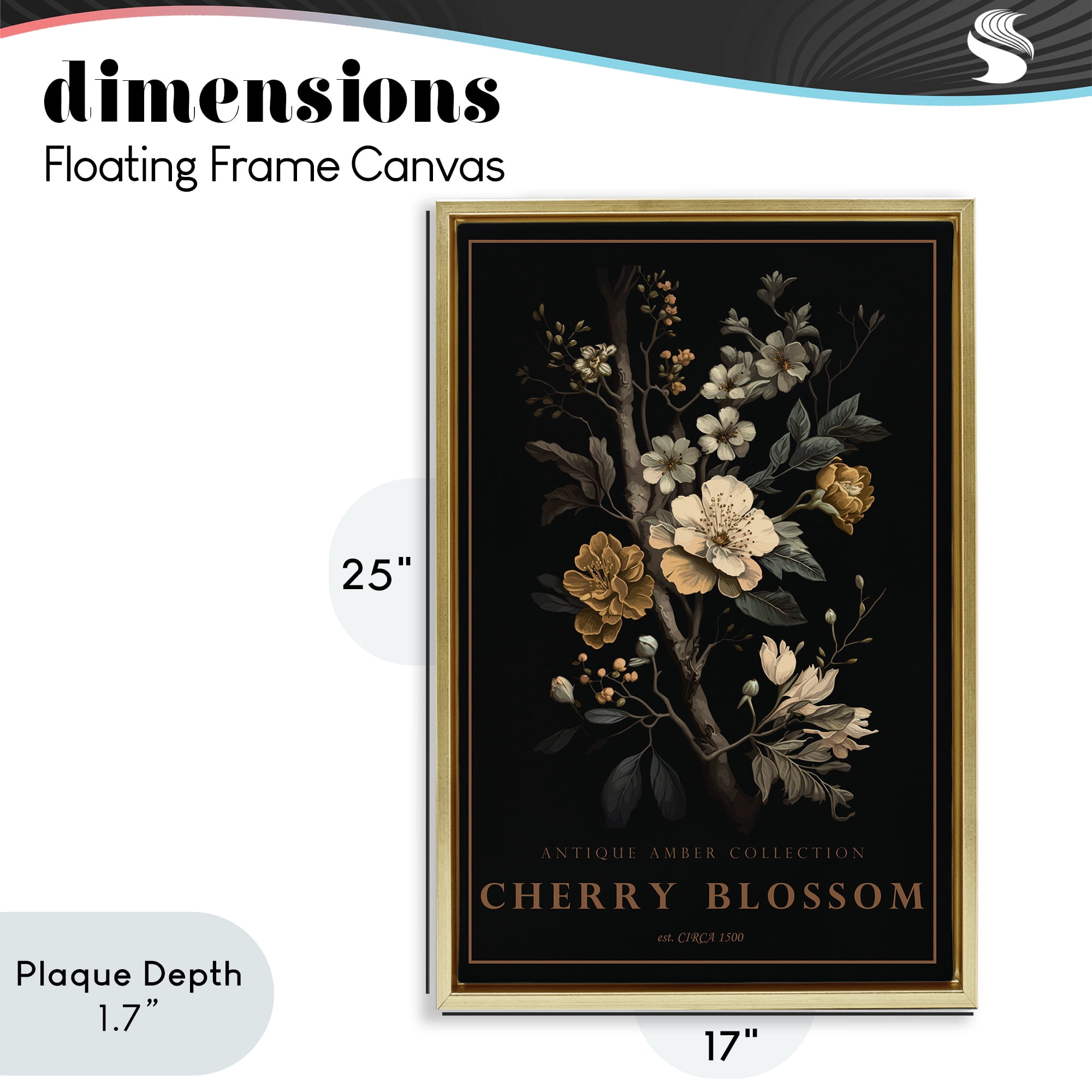 Stupell Industries Antique Cherry Blossom Light Gold Framed Floater Canvas Wall Art, design by Chris Giampietro