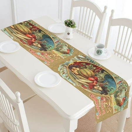 MYPOP Best Wishes Happy Thanksgiving Day Table Runner Home Decor 16x72 Inch,Harvest Festival Turkey Fruit Table Cloth Runner for Wedding Party Banquet