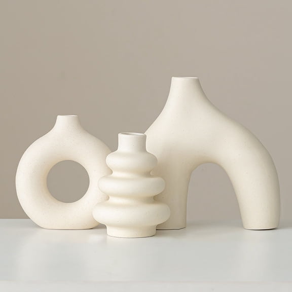 Beige Ceramic Vase Set of 3, Modern Boho Vase for Decor, Centerpieces for Wedding Living Room Bedroom Coffee Table Dinner Table,Large Size