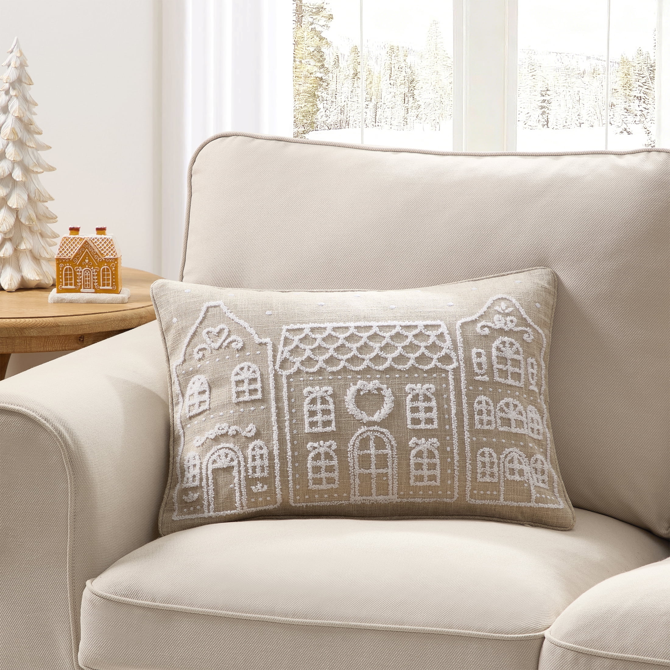 My Texas House 14" x 20" Taupe Gingerbread House Decorative Pillow Cover
