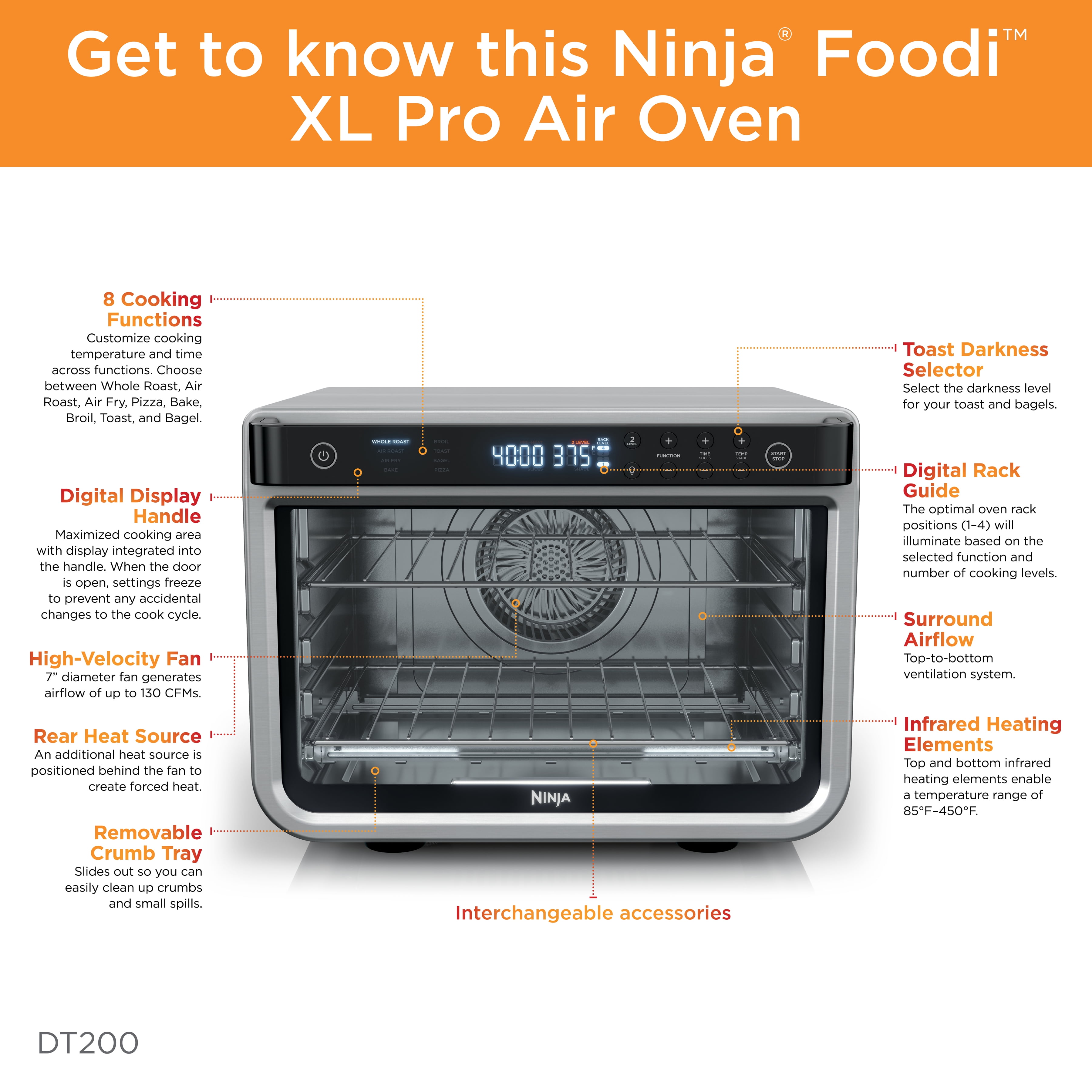  Ninja FT205CO Digital Air Fry Pro Countertop 8-in-1 Oven  Extended Height (Renewed) Bundle with 3 YR CPS Enhanced Protection Pack :  Home & Kitchen