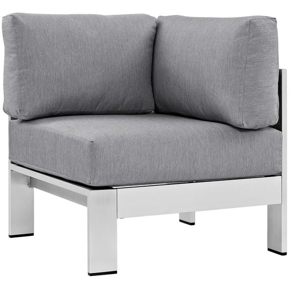 Modern Contemporary Urban Design Outdoor Patio Balcony Corner Sofa Chair, Grey Gray, Metal Aluminum