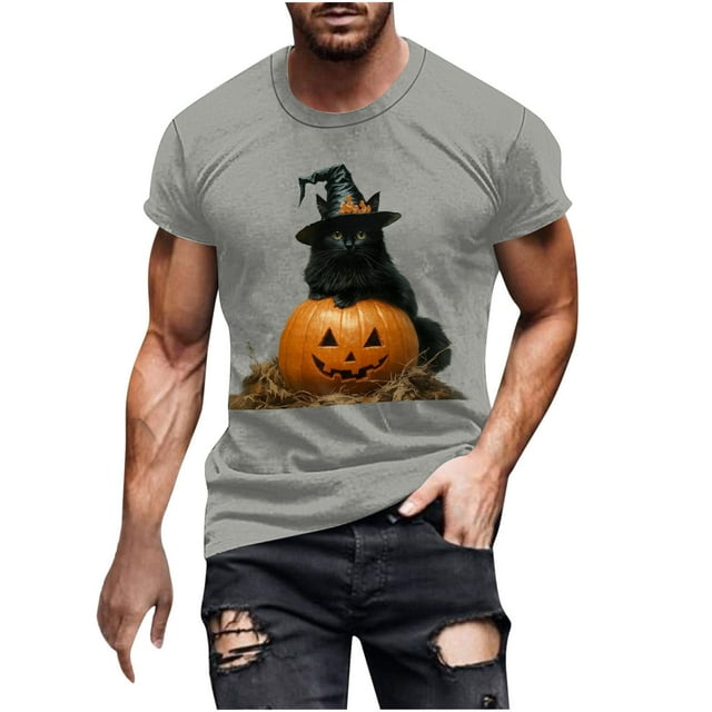 Shorts Courts pour Hommes Shorts Courts pour Hommes Blouses/T-Shirt à Manches Courtes à Col Rond Imprimé d'Halloween pour Hommes