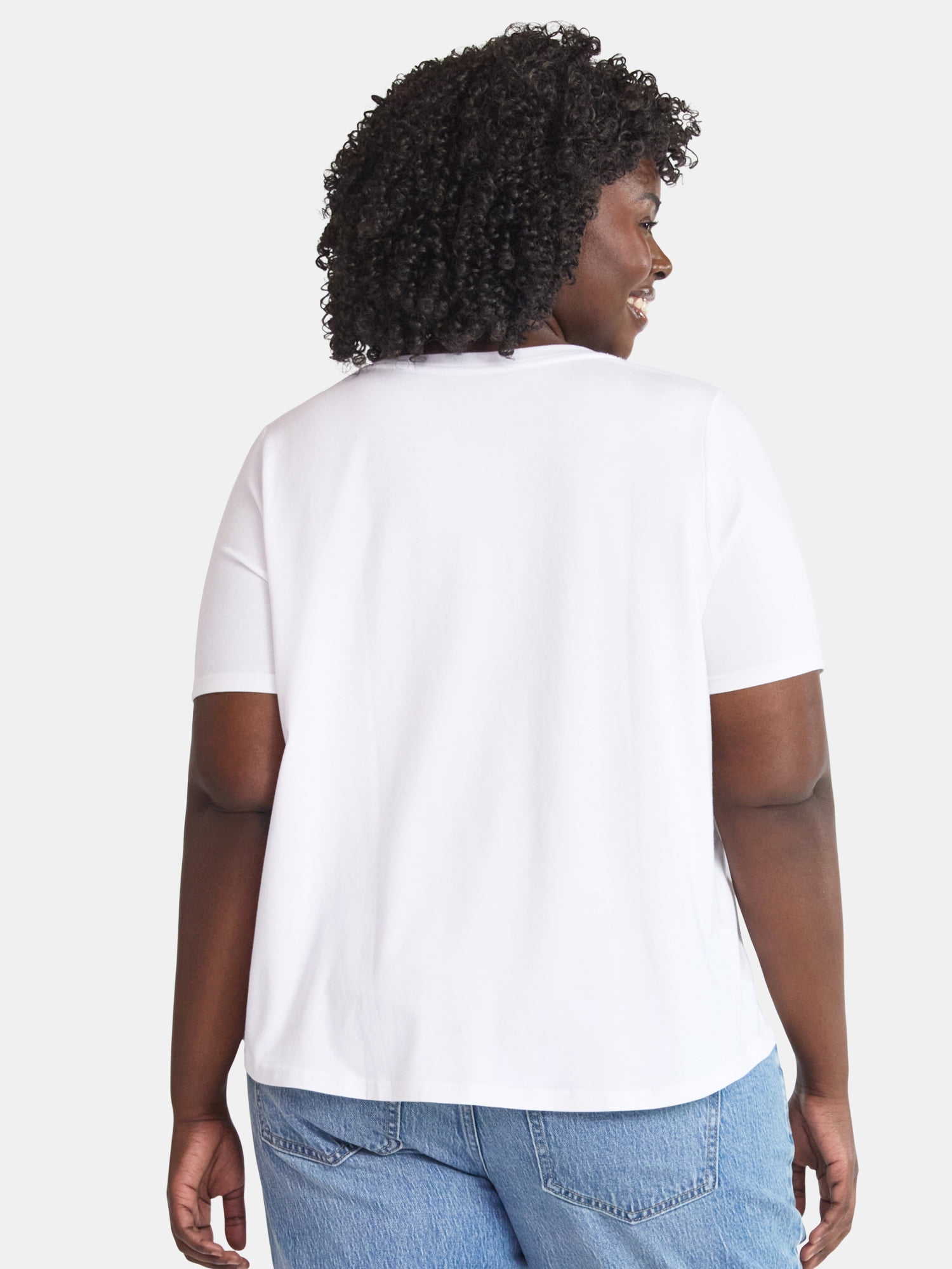 Terra & Sky Women's Plus Size V-Neck Tee with Short Sleeves, Sizes 0X-4X