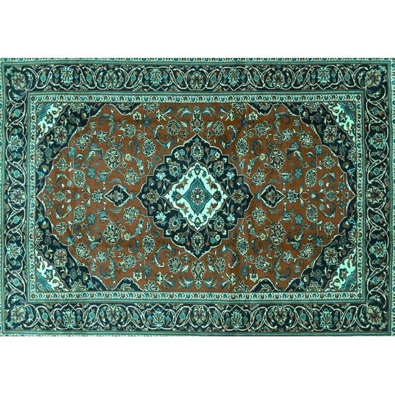 Ahgly Company Indoor Rectangle Medallion Turquoise Blue Traditional Area Rugs, 7' x 9'