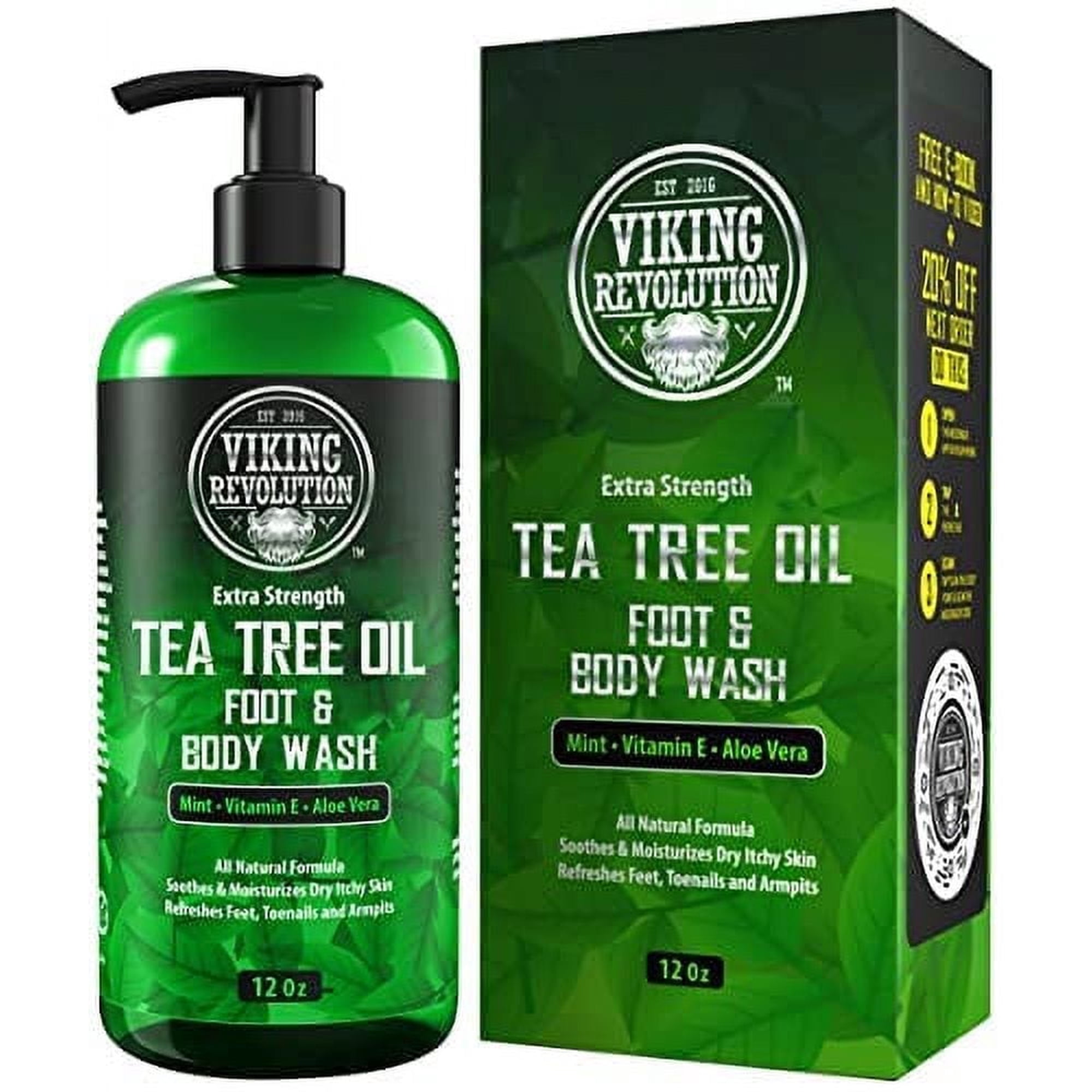 Viking Revolution - Tea Tree Oil Body Wash for Men - Antifungal Athlete's Foot Toenail Fungus & more, 12oz