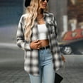 thumbnail image 2 of Kaprioy Womens Plaid Flannel Shacket Button Down Long Sleeve Casual Jackets Coats Fall Fashion Clothes Plus Size Baggy Trendy Shirts Grey, L, 2 of 8
