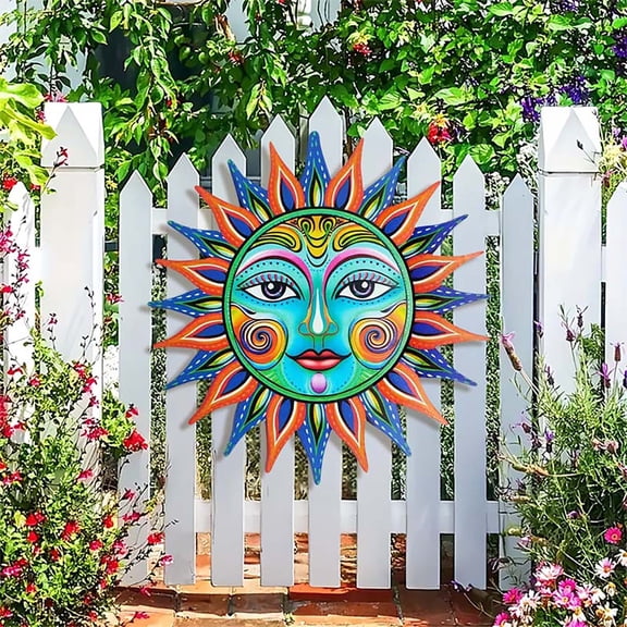 ChicYu Metal Wall Art Sun Face Hanging Decor Iron Sculpture Outdoor Indoor Decoration Patio Fence Home Living Room Bedroom 15.75 Inch Sol Decorativo