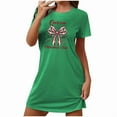 thumbnail image 3 of Aobny Christmas Christmas Pajamas for Women Bow Green Sleepwear Short Short Sleeve Crew Neck Night Gowns,L, 3 of 4