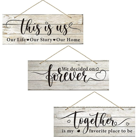 3 Pieces Rustic Love Themed Wood Hanging Signs Together is My Favorite Place to Be Wood Sign This is Us Sign We Decided on Forever Wood Sign Rustic Wall Decorations Farmhouse Decor for Home Sign