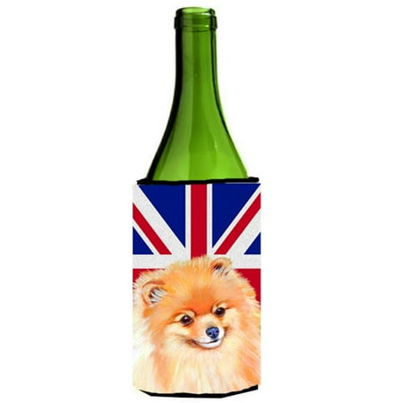 

Pomeranian With English Union Jack British Flag Wine bottle sleeve Hugger - 24 Oz.
