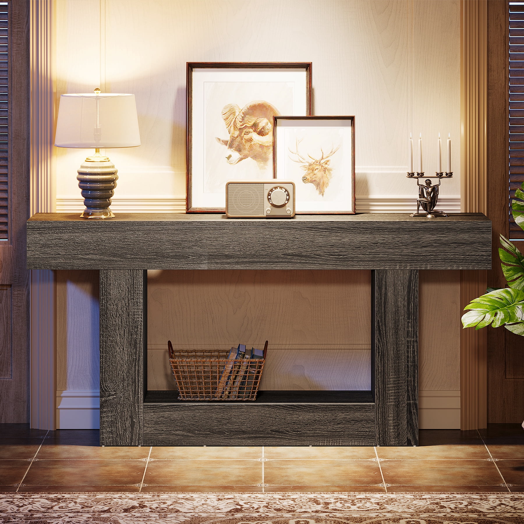 Tribesigns 63" Console Table, Farmhouse 2-Tier Entryway Table with U-Shaped Base